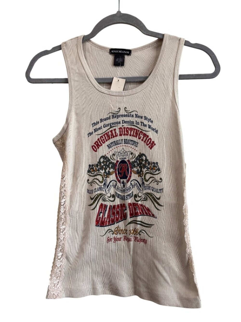 Vintage Misdemeanor Womens Cream Racerback Tank With Lace Detail M